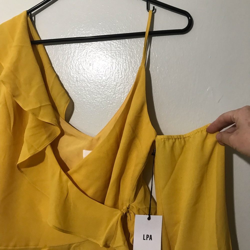 LPA Asymmetrical Ruffle Wrap Top Golden Yellow Sml - Picture 4 of 7